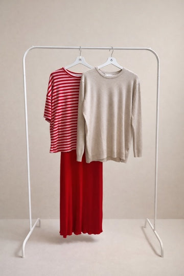 Camiseta de Rayas Oversize Rosa y Rojo