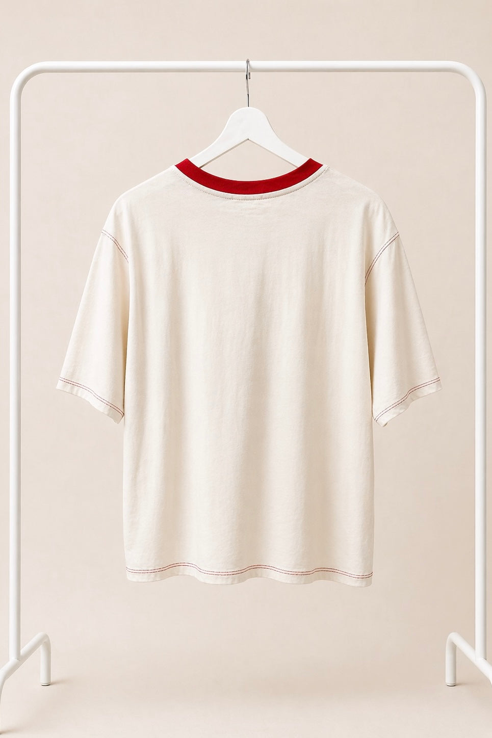 Camiseta de algodón con diseño de unicornio roja y beige