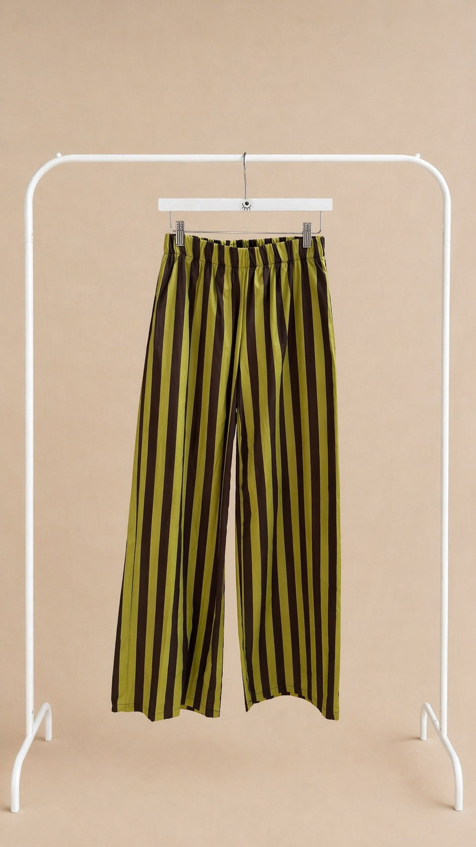Pantalón de algodón a rayas de pierna ancha verde y marrón