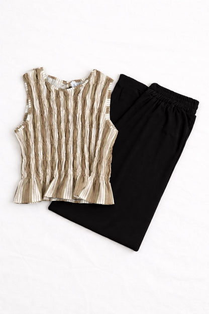 Pantalón negro fluido de pierna ancha – cintura elástica cómoda