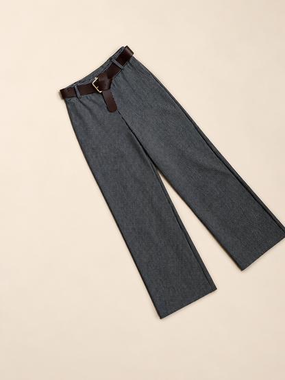 Pantalón ancho elástico de rayas con cinturón