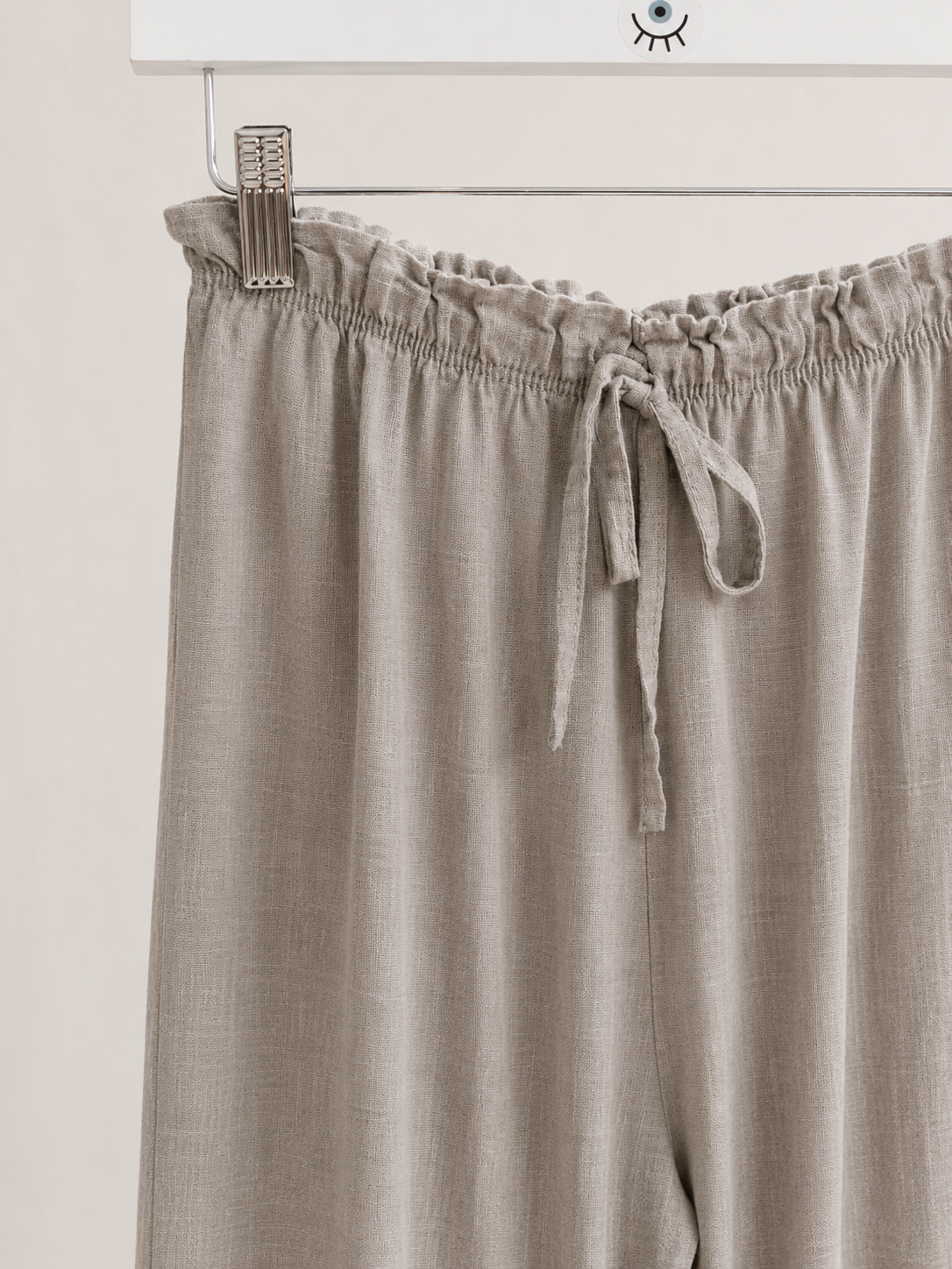 Pantalón de Lino Ancho y Fluido Gris