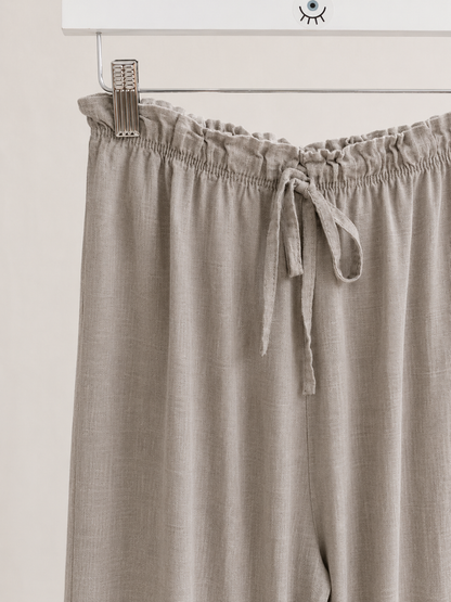 Pantalón de Lino Ancho y Fluido Gris