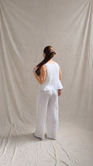 Top de Lino Estilo Minimalista con Escote en V Blanco