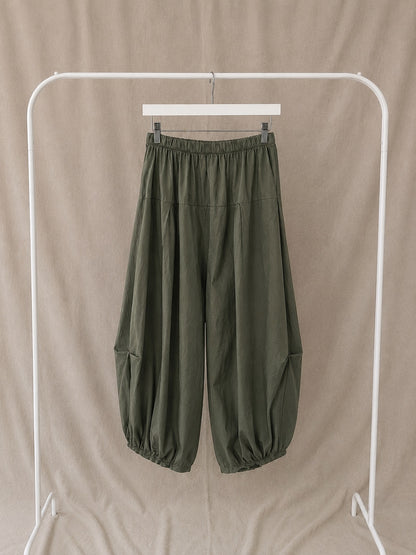 Pantalón bombacho verde de algodón – cintura elástica y bajo ajustado cómodo