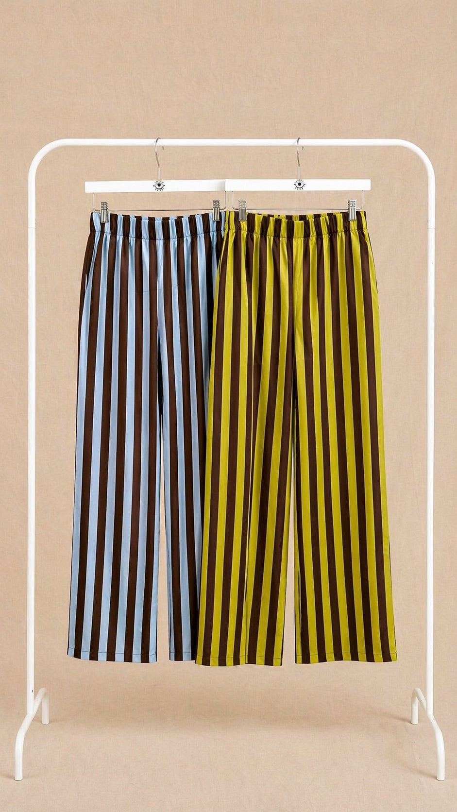 Pantalón de algodón a rayas de pierna ancha verde y marrón