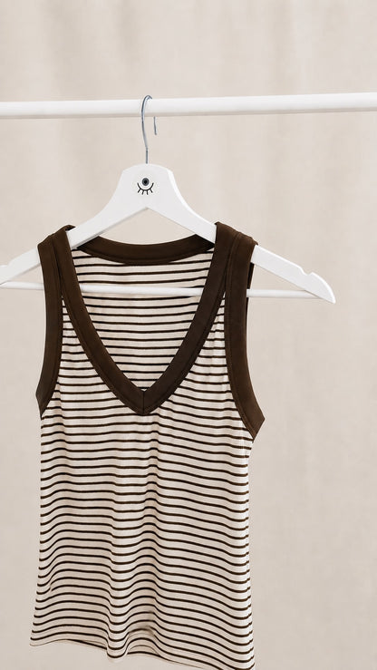 Top de rayas sin mangas con escote en V – básico elegante y favorecedor