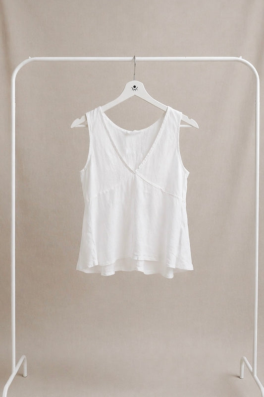 Top de Lino Estilo Minimalista con Escote en V Blanco