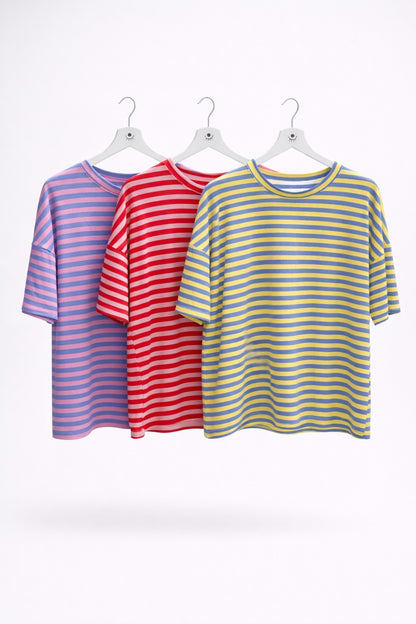 Camiseta de Rayas Oversize Azul y Amarillo