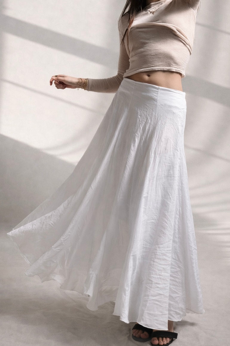 Falda Midi Blanca Fluida de Gasa Blanca