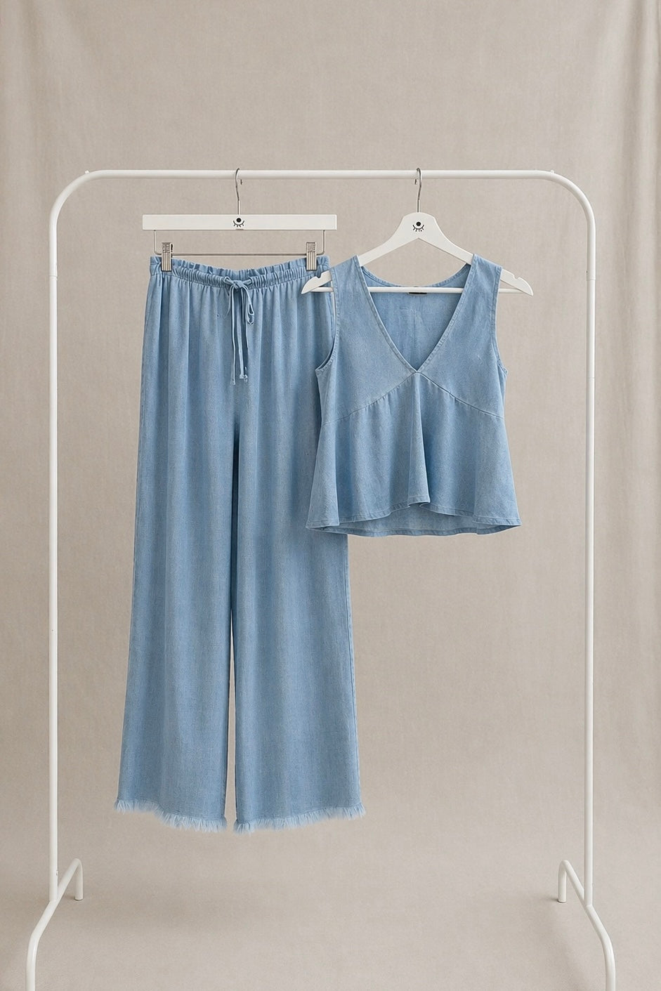 Pantalón de Lino Ancho y Fluido Azul