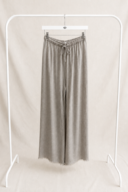 Pantalón de Lino Ancho y Fluido Gris