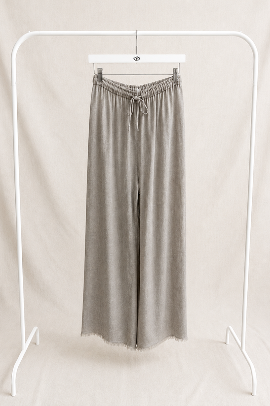 Pantalón de Lino Ancho y Fluido Gris