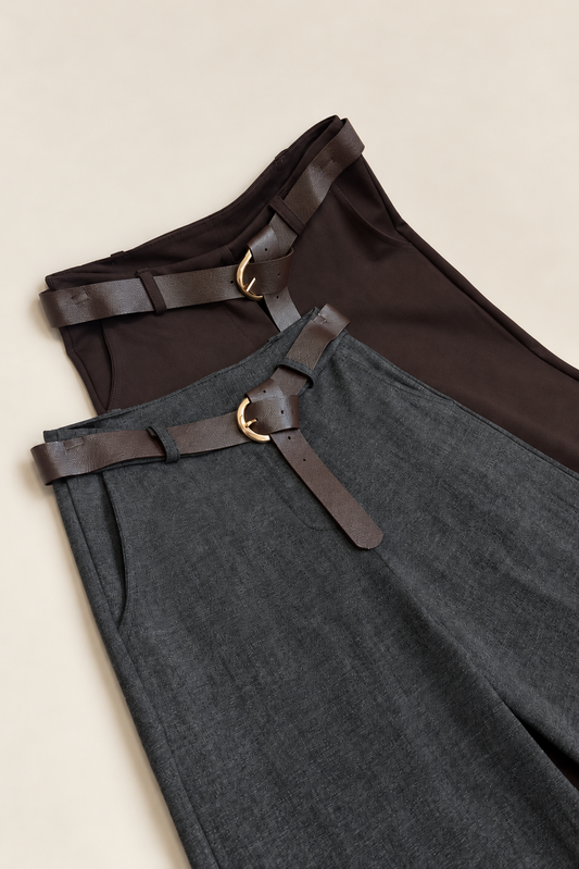 Pantalón de traje ancho elástico con cinturón