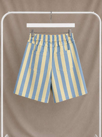 Pantalón Corto de Rayas Retro Azul y Amarillo | Short Verano Casual