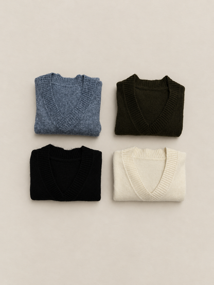 Suéter de Punto con Cuello de Pico para Mujer | Jersey Suave de Manga Larga