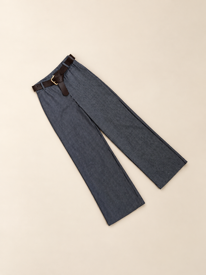 Pantalón ancho elástico de rayas con cinturón