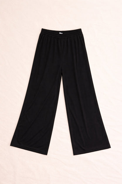 Pantalón negro fluido de pierna ancha – cintura elástica cómoda