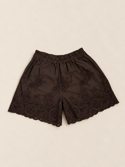 Shorts de algodón con bordado floral y cintura elástica – estilo boho