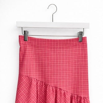 Falda Midi Cuadros con Vuelo Rosa