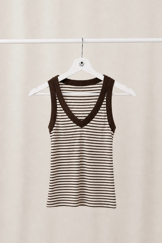 Top de rayas sin mangas con escote en V – básico elegante y favorecedor