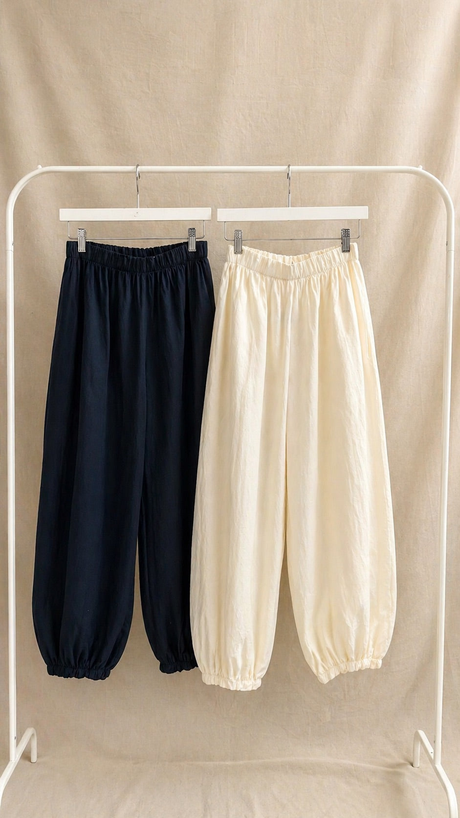 Pantalón bombacho azul de algodón – cintura elástica y bajo ajustado cómodo