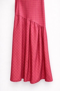Falda Midi Cuadros con Vuelo Rosa
