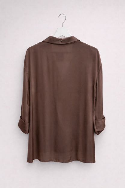 Camisa Oversize Satinada Marrón