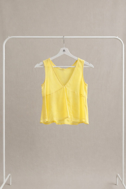 Top de Lino Estilo Minimalista con Escote en V Amarillo