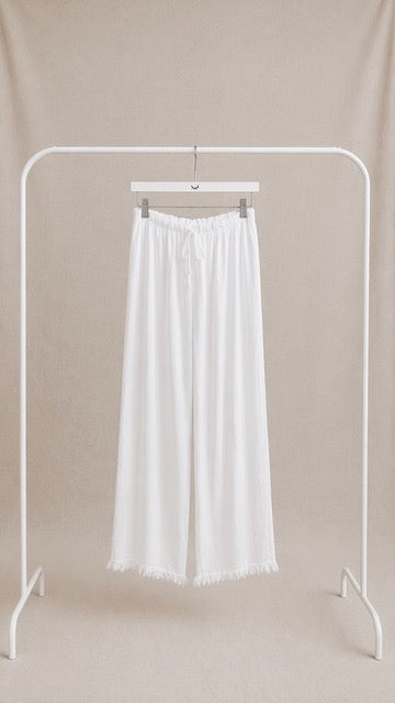 Pantalón de Lino Ancho y Fluido Blanco