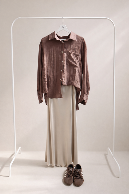 Falda Satinada Midi Beige