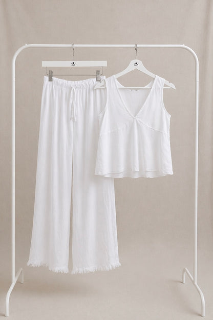 Pantalón de Lino Ancho y Fluido Blanco