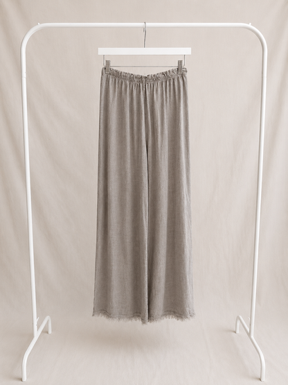 Pantalón de Lino Ancho y Fluido Gris