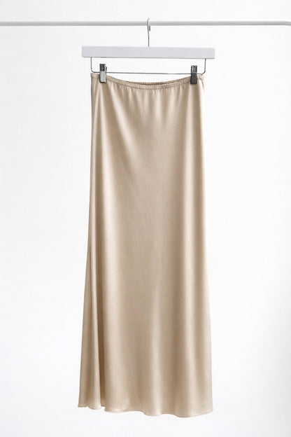 Falda Satinada Midi Beige