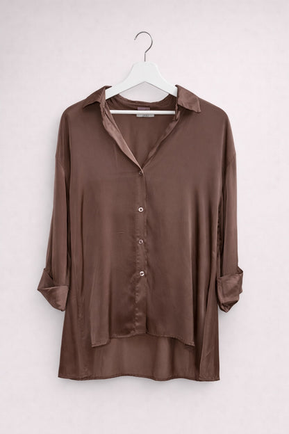 Camisa Oversize Satinada Marrón