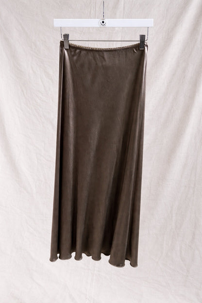 Falda Satinada Midi Ocre