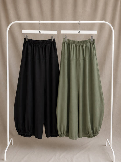 Pantalón bombacho verde de algodón – cintura elástica y bajo ajustado cómodo