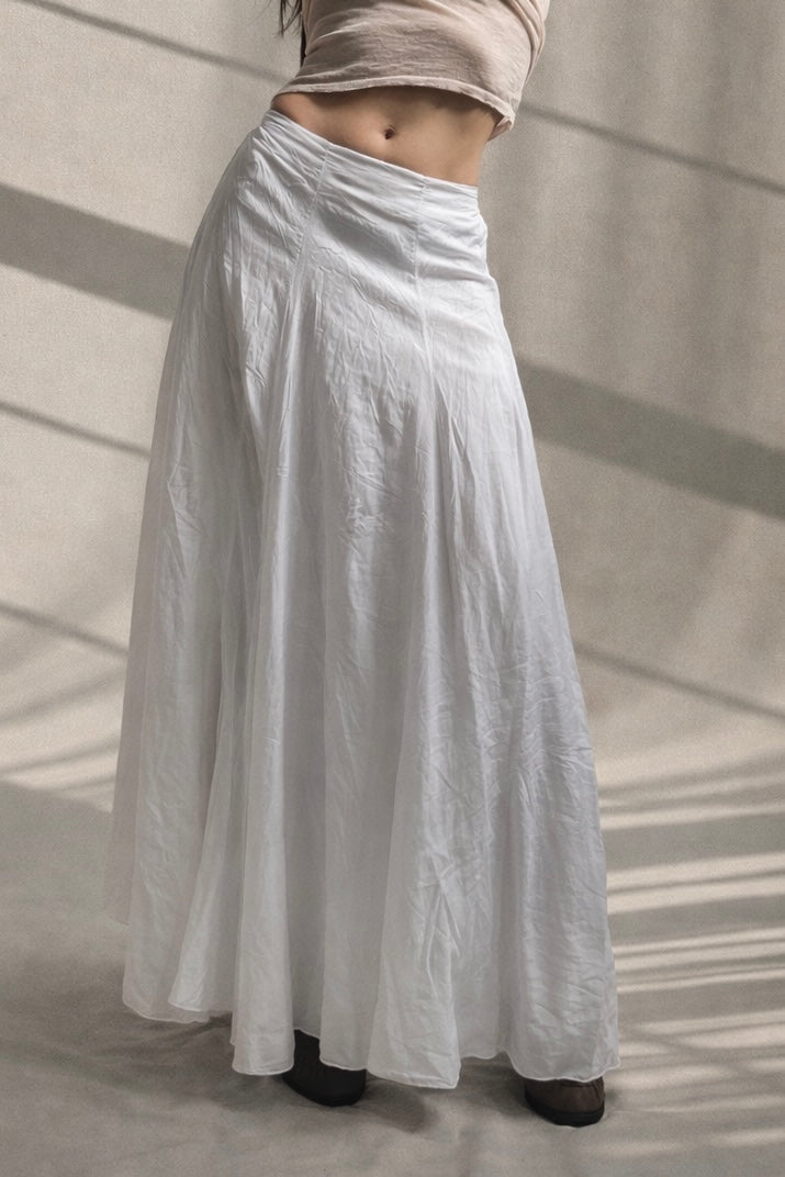 Falda Midi Blanca Fluida de Gasa Blanca