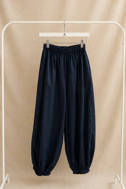Pantalón bombacho azul de algodón – cintura elástica y bajo ajustado cómodo