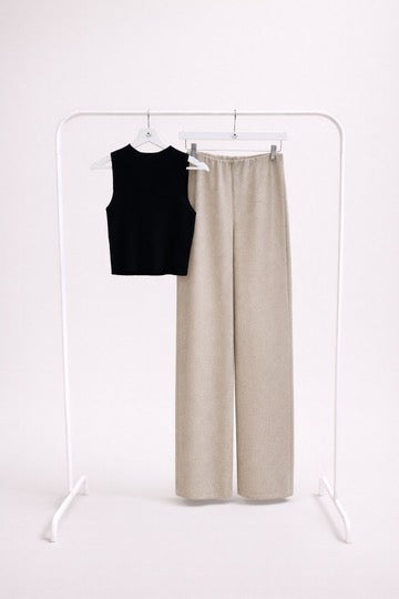 Pantalón Fluido de Corte Recto Beige Medio