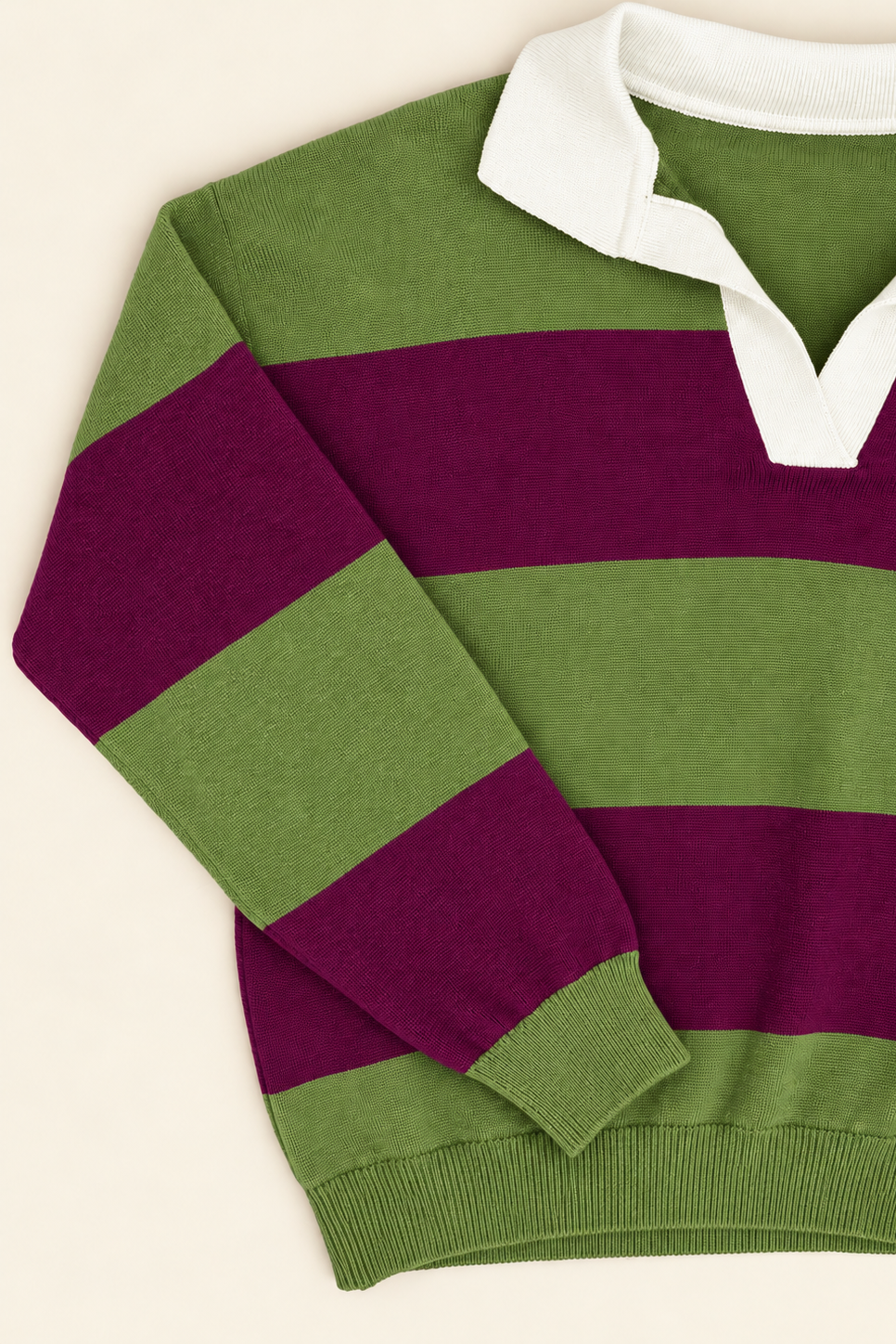 Jersey polo verede y berenjena de punto