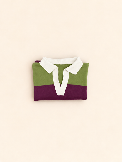 Jersey polo verede y berenjena de punto