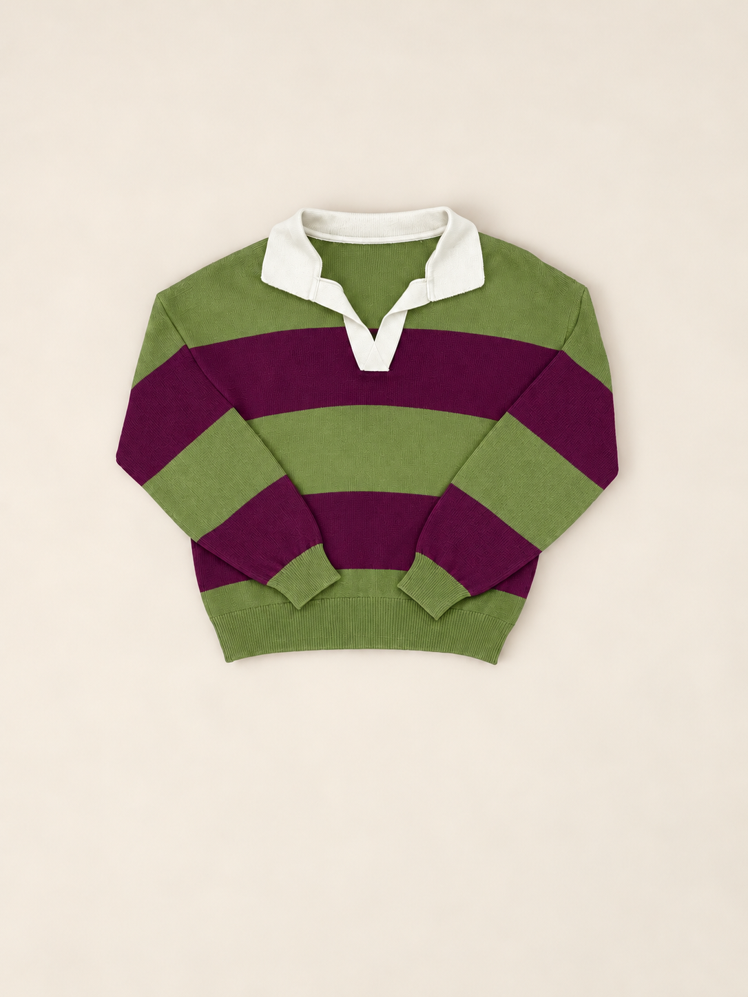 Jersey polo verede y berenjena de punto