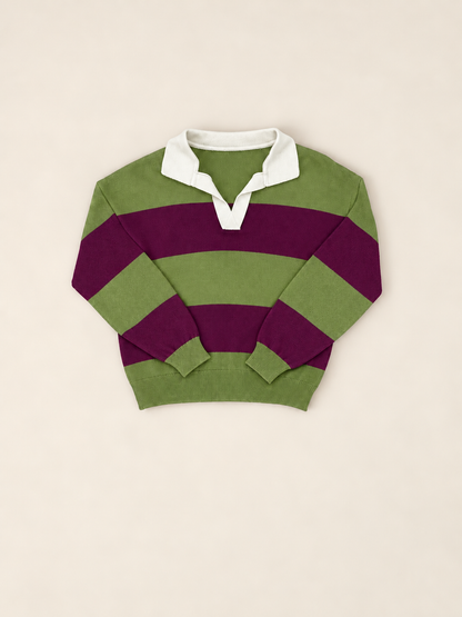 Jersey polo verede y berenjena de punto