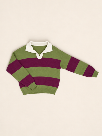 Jersey polo verede y berenjena de punto