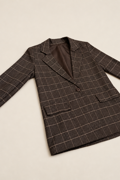 Americana oversize de cuadros marrón