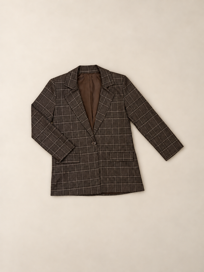 Americana oversize de cuadros marrón