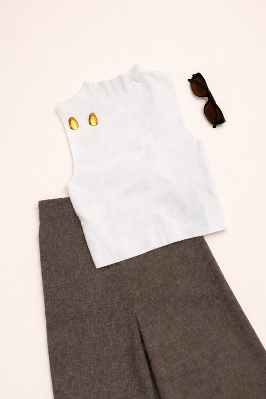 Pantalón Fluido de Corte Recto Piedra