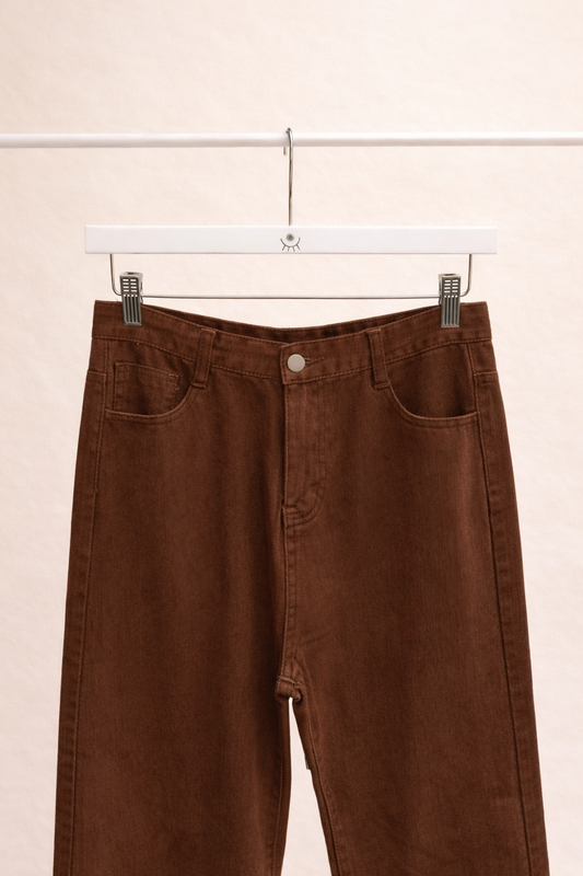 Pantalón Recto de Algodón Marrón