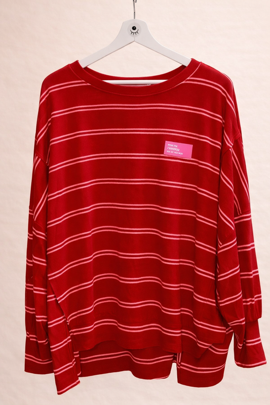 Sudadera Fina Oversize de Rayas Roja